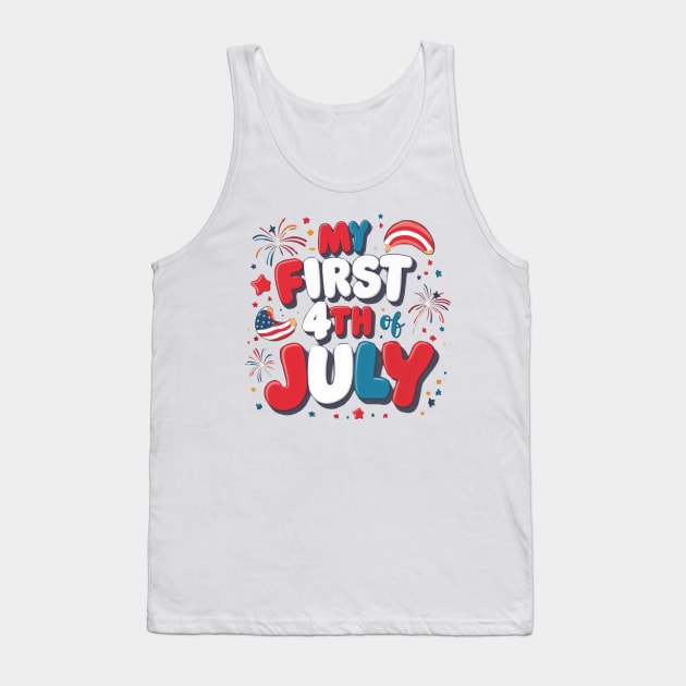 Adorable "My First 4th of July" Typography Design for Kids' Merchandise Tank Top by Ashden
